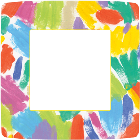 Square Salad Plates - Caspari Brushstroke Dinner Plates, Multi-colour, Pack (479x480), Png Download