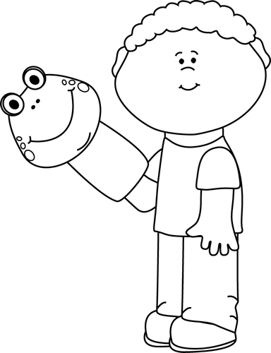 Little Boy Clipart Outline - Puppets Black And White (384x500), Png Download