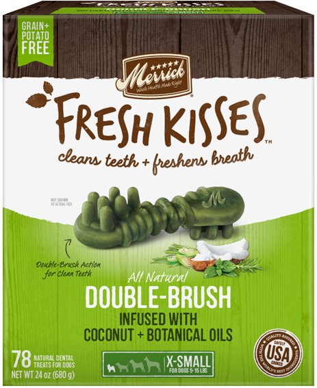 Merrick Fresh Kisses Double Brush Dental Treats Xs (650x645), Png Download