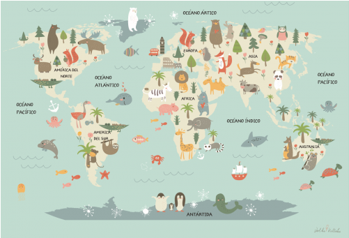 Lámina Mapamundi Azul - World Map (500x600), Png Download