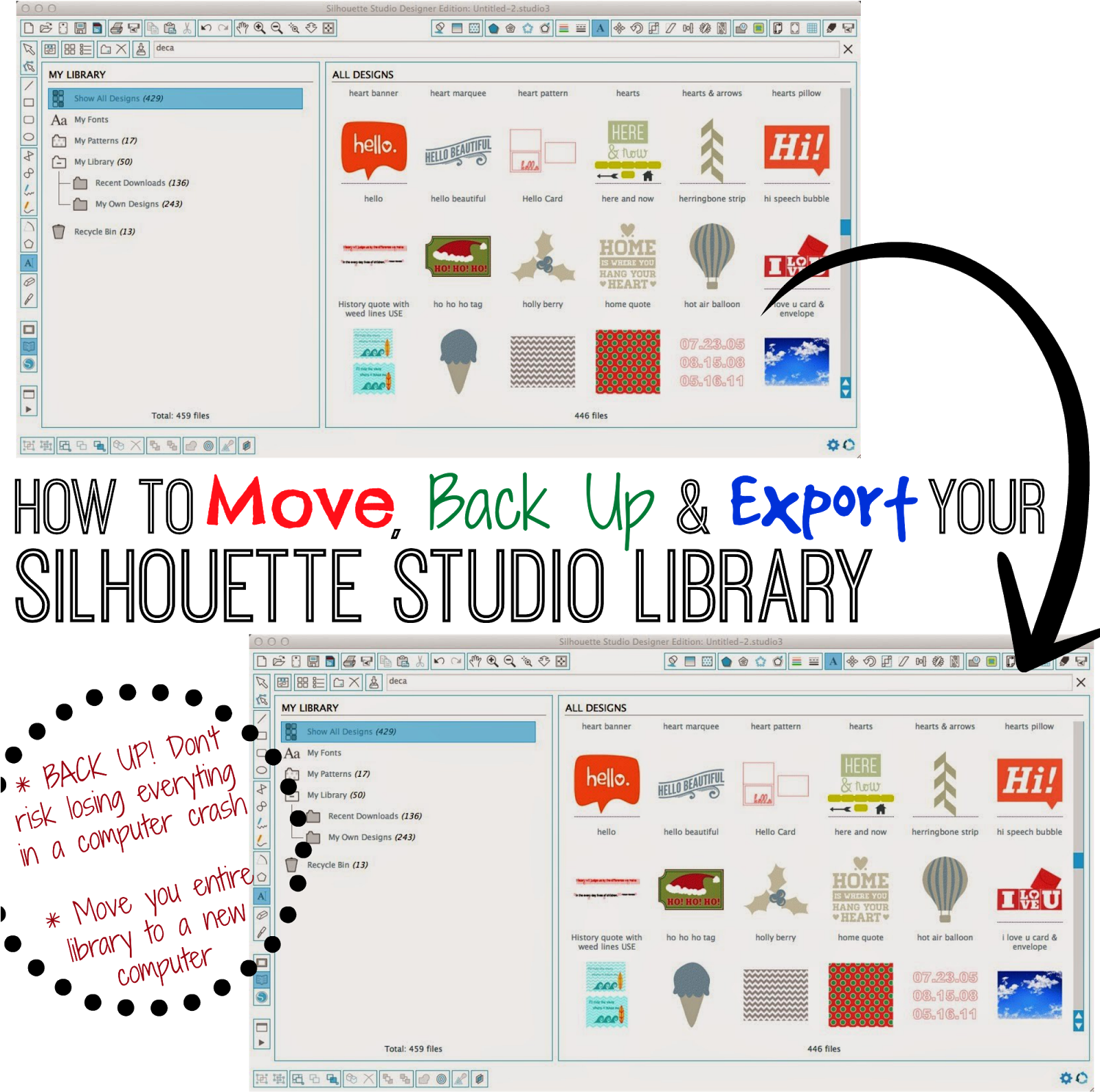 Silhouette Studio, Library, Move, Back Up, Export, - Silhouette (1600x1600), Png Download