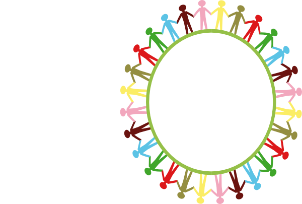 Circle Holding Hands Stick People Multi Coloured Svg (600x405), Png Download