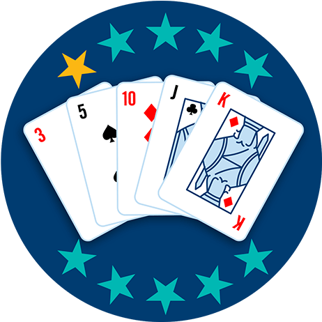 Five Playing Cards Appear Face Up, Showing A Red 3, - Poker (637x465), Png Download