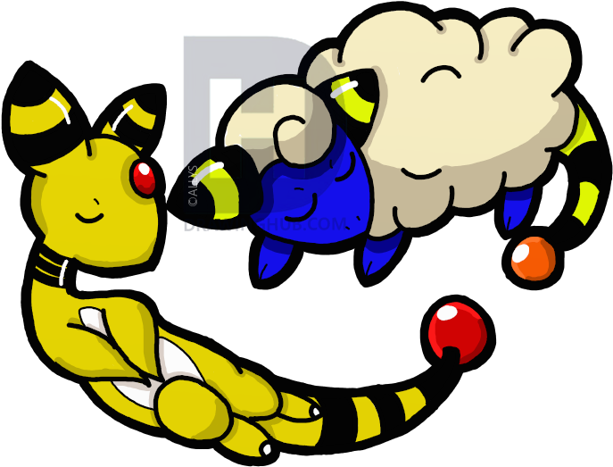Mareep And Ampharos - Cartoon (1366x728), Png Download