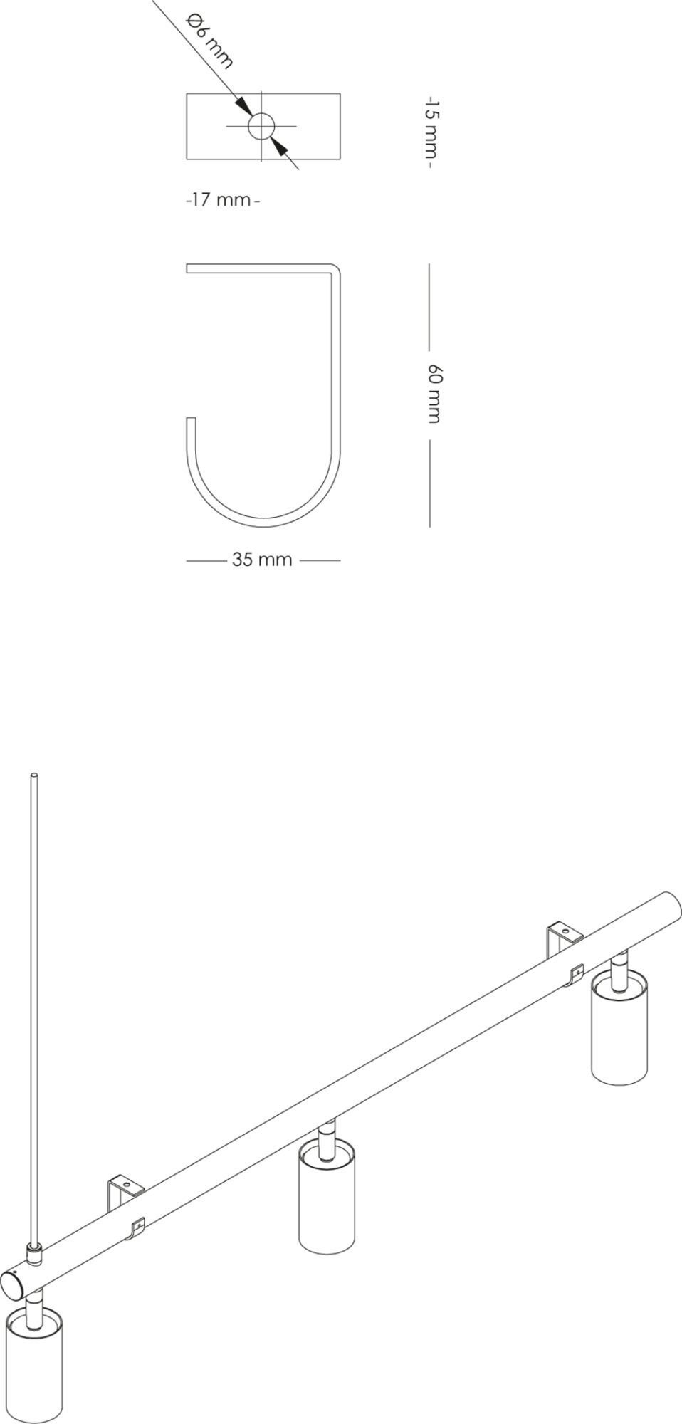 Ceiling Bracket - Long John - Diagram (958x2000), Png Download