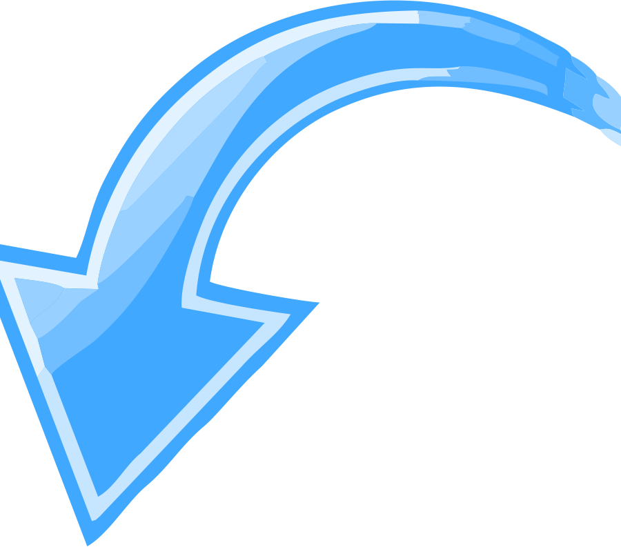 Blue Curved Arrow Pointing Down Left - Arrow Pointing Left Down (900x793), Png Download