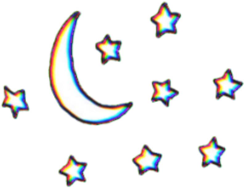 Moon Stars Star Tumblr Glitch Glitchy - Moon And Stars Drawing (1024x1024), Png Download