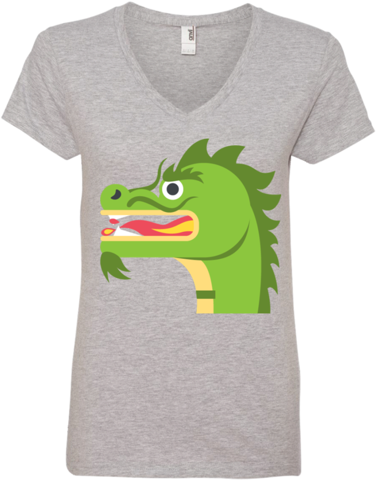 Dragon Face Emoji Ladies' V Neck T Shirt - T-shirt (960x960), Png Download