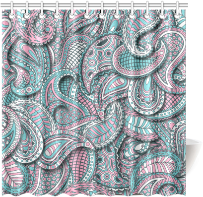 Pink Teal White Fun Ornate Paisley Pattern Shower Curtain - Rosa Und Blaues Paisley Karte (500x500), Png Download