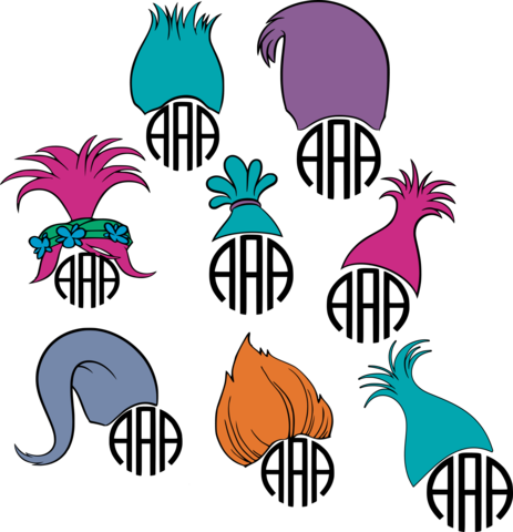 Trolls Hair Monogram Frame Svg Cut File Set - Clip Art (463x480), Png Download