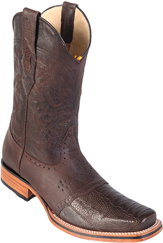 Ostrich Leg Brown Men's Rodeo Boot - Los Altos Men's Wide Square Brown Genuine Leather Ostrich (467x700), Png Download