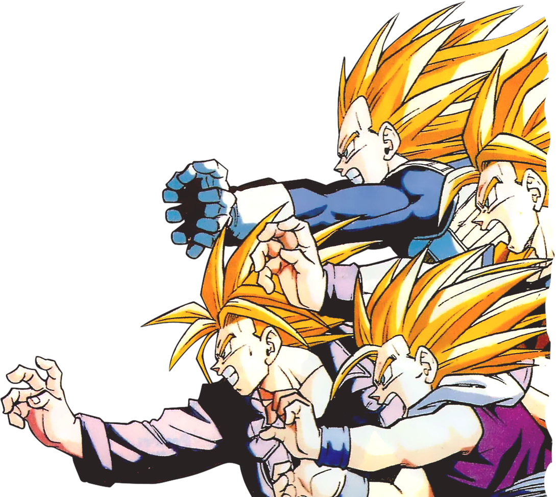 Vegeta, Goku, Gohan, And Trunks - Goku Vegeta Trunks Gohan (1132x1005), Png Download