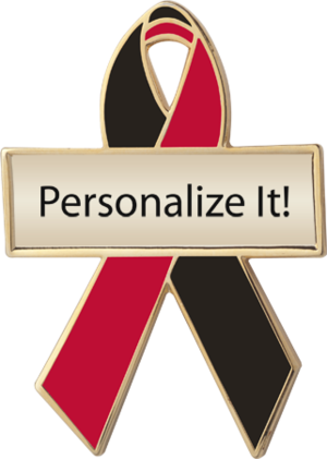 Personalized And Engravable Black And Red Awareness - Custom Cancer Ribbon Pins (300x421), Png Download
