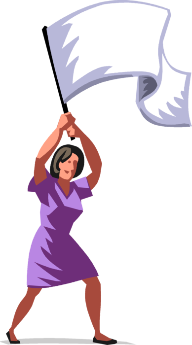 Vector Illustration Of Businesswoman Surrenders By - Frau Mit Weiße Fahne (389x700), Png Download