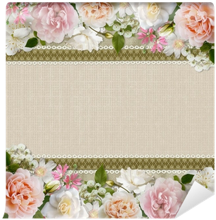 Border Of Flowers With Lace On Vintage Background Wall - Flower (400x400), Png Download