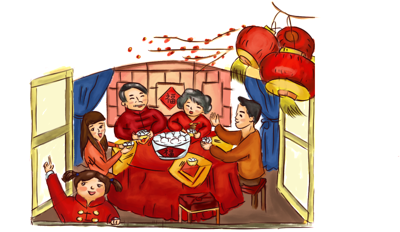 Hand Painted Flat Family Reunion Cartoon - Buon Viaggio In Cina (1024x613), Png Download