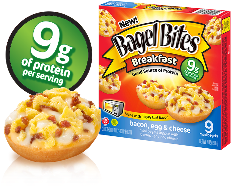 Bagel Bites Breakfast Mini Bagels, Bacon, Egg (761x613), Png Download