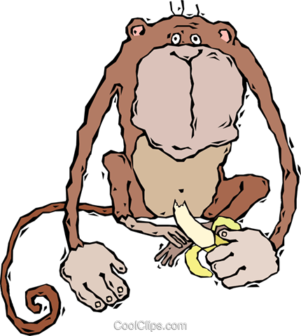 Monkey, Eating A Banana Royalty Free Vector Clip Art - Monkey Sitting With Eating Banana (430x480), Png Download