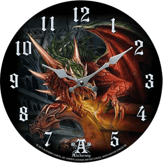 Fire Breathing Dragon Clock - Draco Basilica Ferocious Dragon Wall Clock By Alchemy (555x555), Png Download