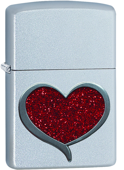 Zippo 29410 Red Glitter Heart Satin Chrome Finish Lighter (423x600), Png Download
