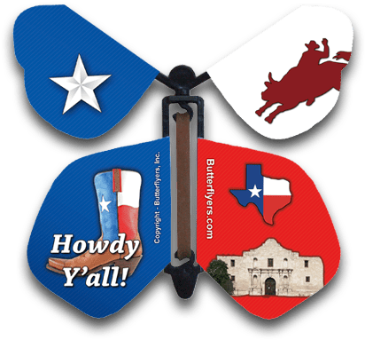 Big Tex Wind Up Flying Butterfly For Greeting Cards - The Alamo (450x415), Png Download