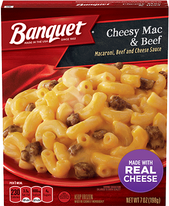 Cheesy Macaroni & Beef - Banquet Salisbury Steak, Mega Meal - 15.25 Oz (500x500), Png Download
