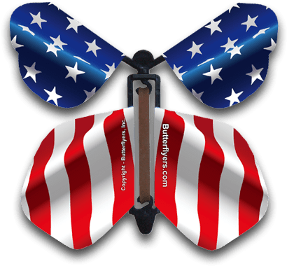 Stars & Stripes Wind Up Flying Butterfly - Usa Flag Lapel Pin, Men's, Pale Blue / Dark Red / Light (450x415), Png Download