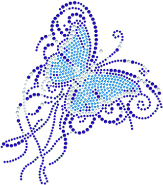 Cstar Motif Blue Flying Butterfly With Rhinestone Combination - Design (415x415), Png Download