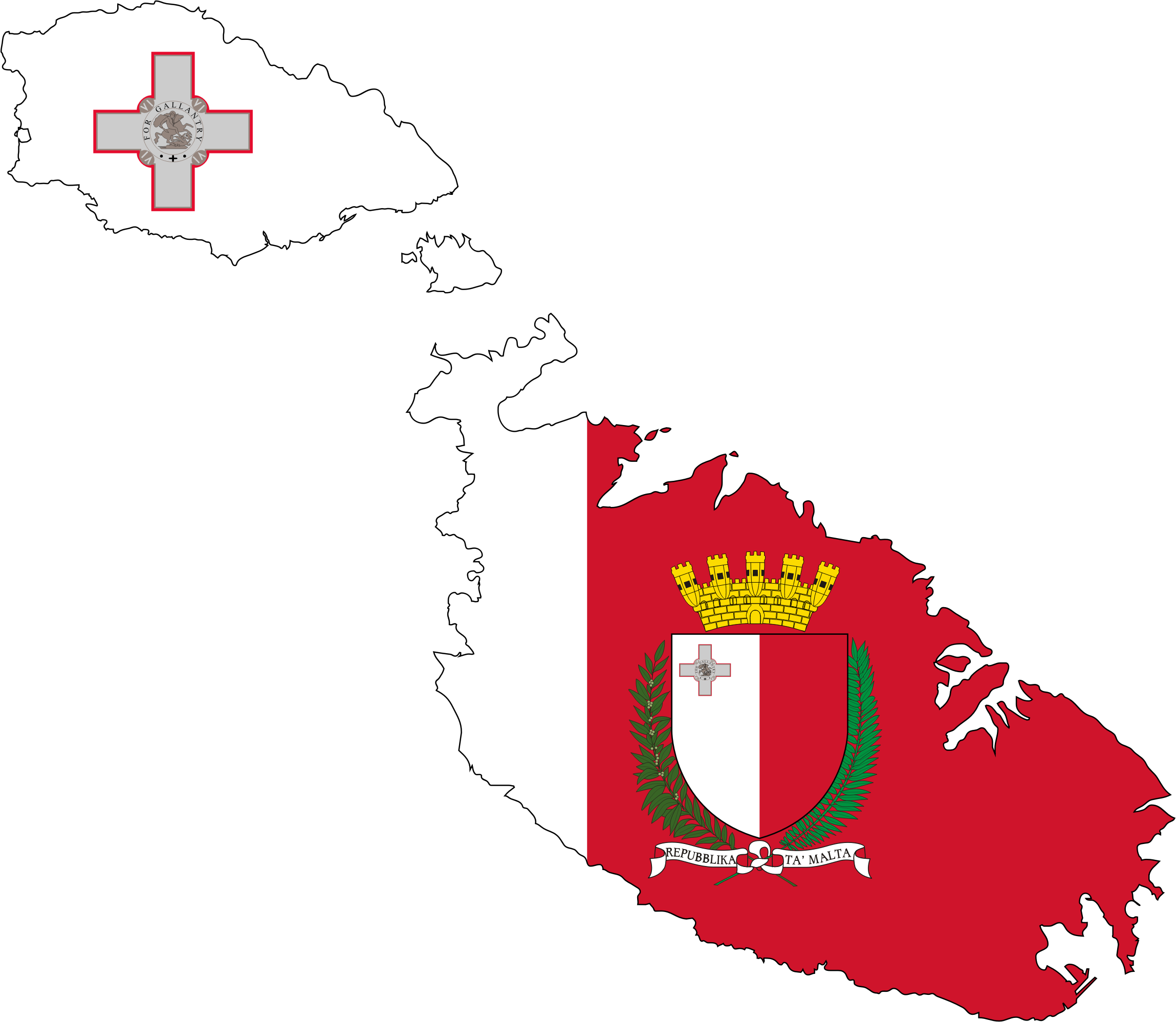 Malta Map Flag With Coat Of Arms - Flag Map Of Malta (2298x1998), Png Download