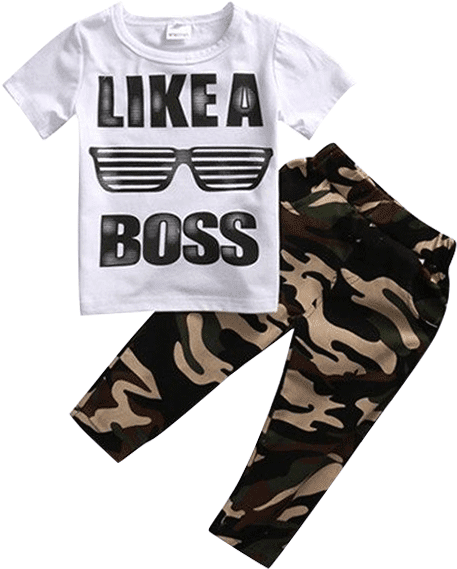 Petite Bello Clothing Set 1-2t Like A Boss Camouflage - Solid Color Fashion Summer Casual Clothes Set (600x600), Png Download