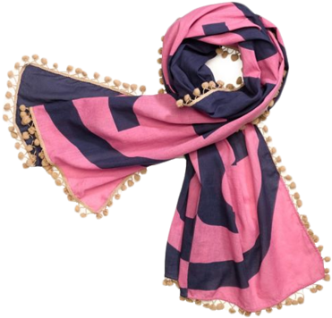 Printed Reva Scarf With Pom-poms - Scarf (400x386), Png Download