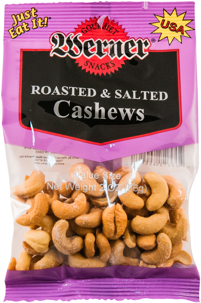 Cashews Roasted Salted 2oz Bag 6ct Case - Werner Beef Jerky, Peppered - 3 Oz (852x1280), Png Download