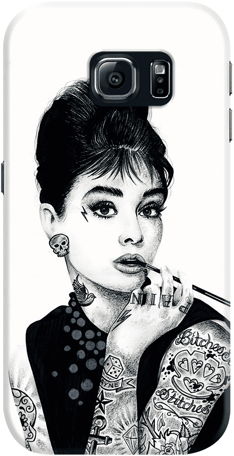 Dailyobjects Audrey Hepburn Inked Case For Samsung - Tattooed Audrey Hepburn Print (462x900), Png Download