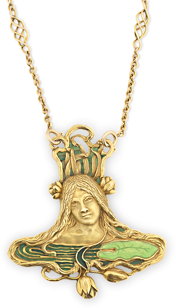 Art Nouveau Pendant And Chain (864x1080), Png Download
