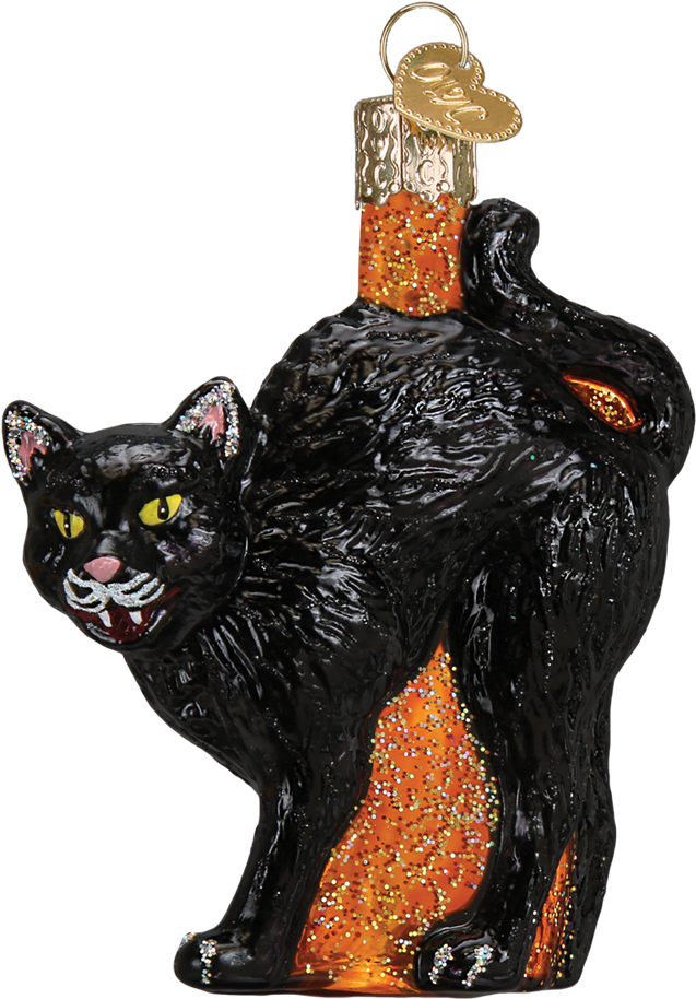 Glass Scaredy Cat Ornaments For Halloween - Old World Christmas Ornament - Scaredy Cat (1000x1000), Png Download