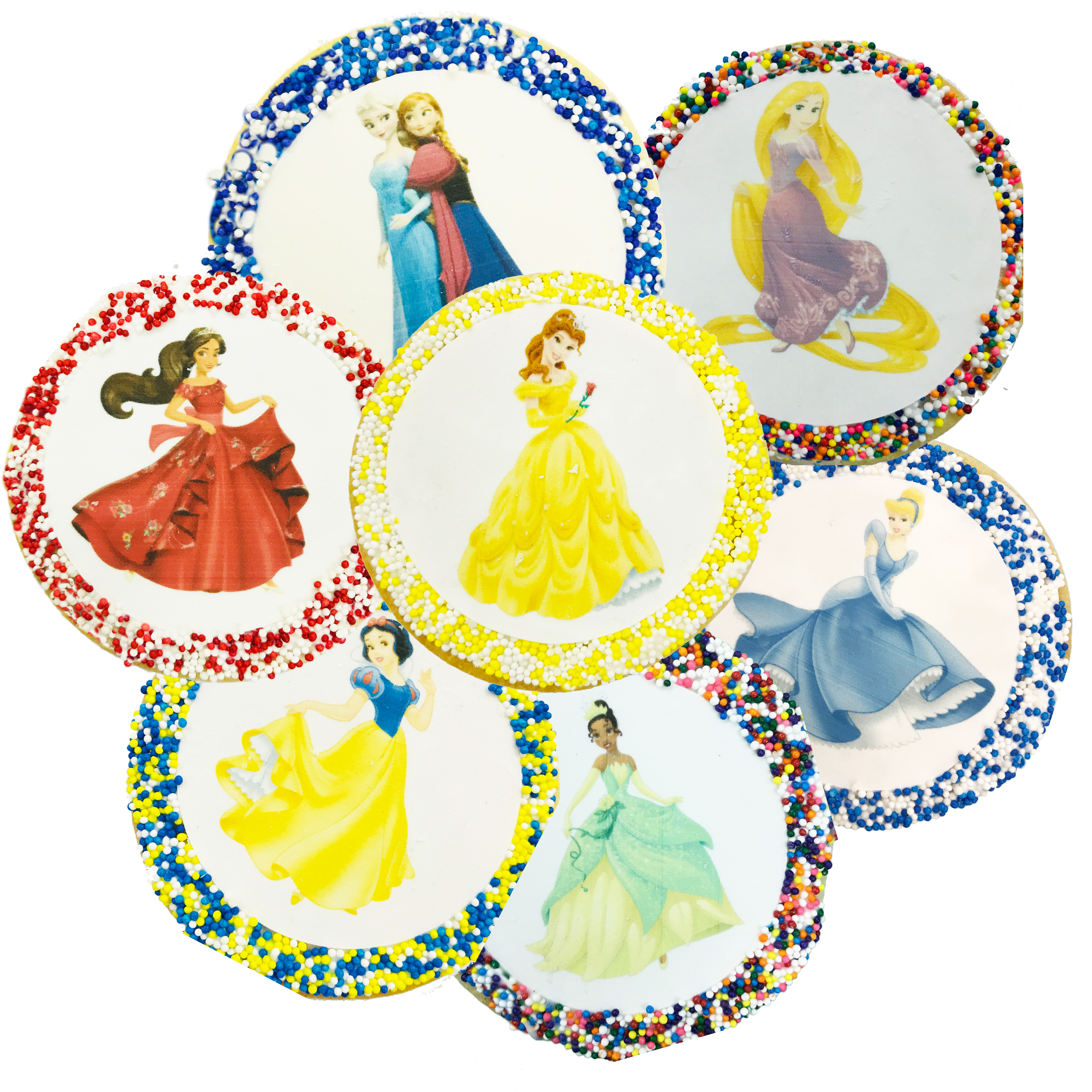 Disney Princess Sugar Cookies With Nonpareils - Disney Cinderella Sparkle Birthday Party Temporary (2630x2621), Png Download