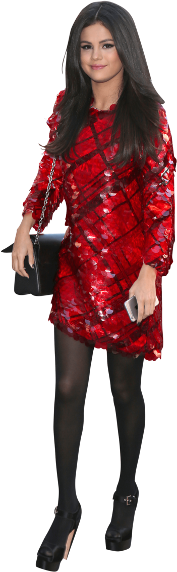 Free Png Selena Gomez In Red Dress And Black Pantyhose - Selena Gomez (480x720), Png Download