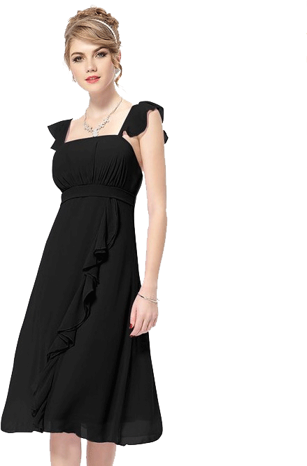 Women Sleeveless Flounced Hem Waist Bridesmade Dress - Élégante Encolure Carrée Manches Couleur Unie En Mousseline (582x673), Png Download