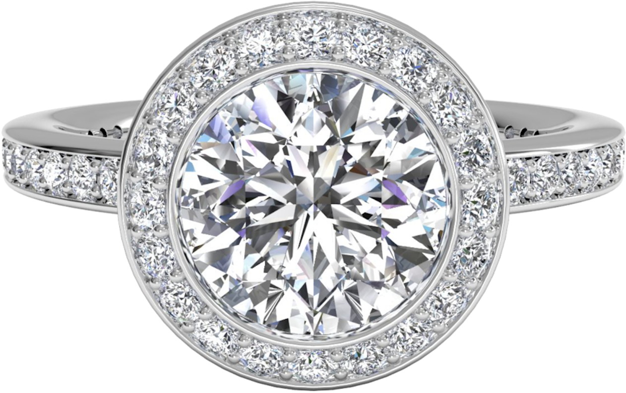 Source - Www - Ritani - Com - Report - Wedding Rings - Round Halo Engagement Ring With Diamond Band (1440x968), Png Download