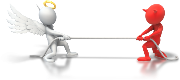 Angel Demon Tug Of War 800 Clr - Cartoon (800x350), Png Download