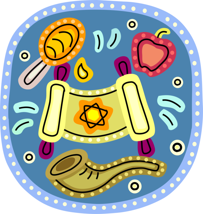 Vector Illustration Of Hebrew Jewish Rosh Hashanah (665x700), Png Download