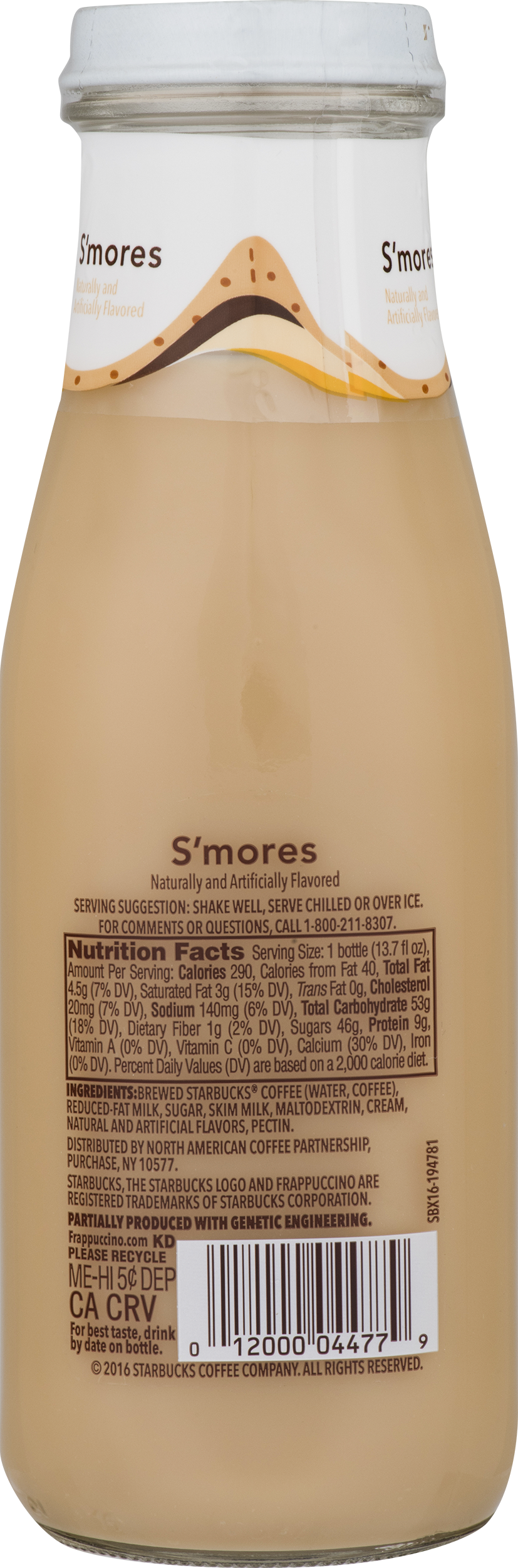 Starbucks Frappuccino Glass Bottle Nutrition (827x2500), Png Download