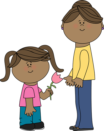 I Love You Mom Clipart Free Clipart Images - Girl Holding A Flower Clip Art (397x500), Png Download