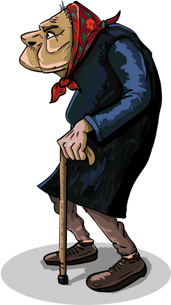 Angry Dissatisfied Crone With Walking Stick - Illustration (488x650), Png Download