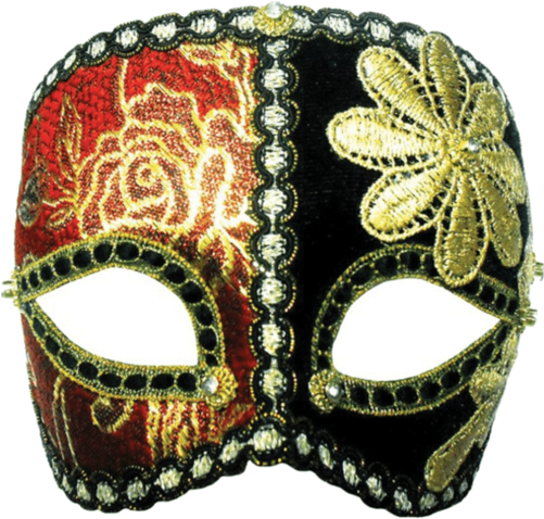 The Gallery For > Gold Masquerade Mask Png - Red/black + Gold Flower On Band (500x793), Png Download