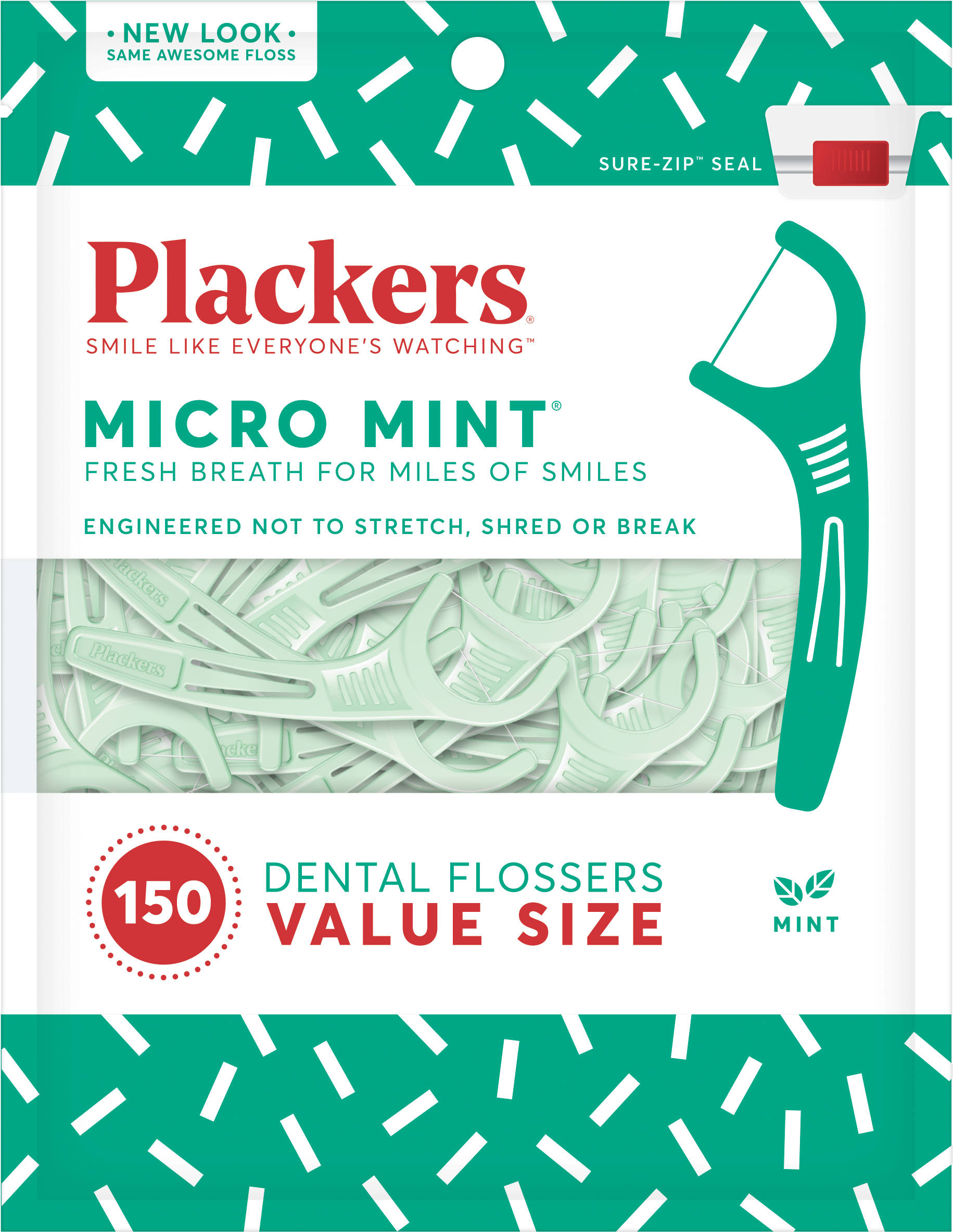 Plackers Micro Mint Dental Floss Picks, 150 Count - Plackers Floss Picks (2500x2500), Png Download
