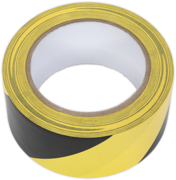 Hazard Warning Tape 50mm X 33mtr Black/yellow Sealey - Circle (650x650), Png Download