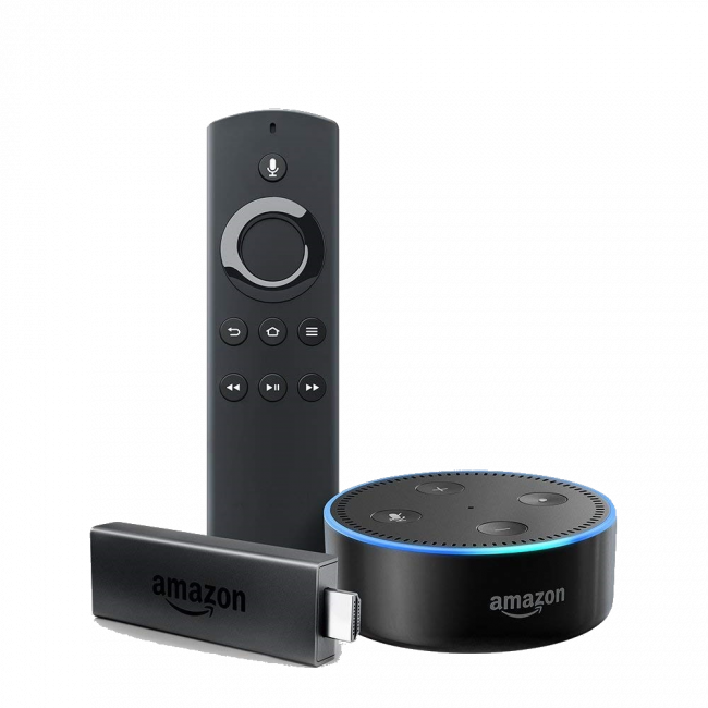Fire Tv Stick Echo Dot - Amazon Fire Tv Stick With Alexa Voice Remote | Streaming (650x650), Png Download