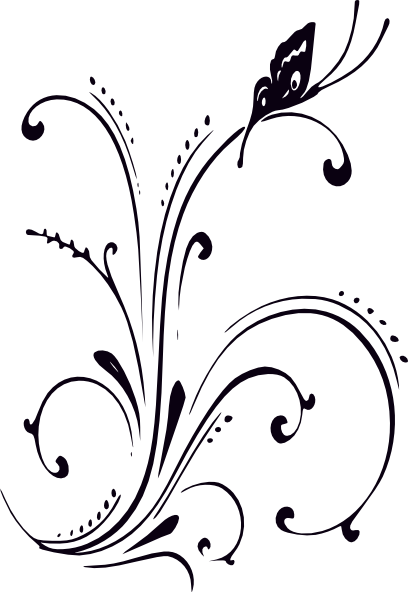 Black And White Butterfly And Scrolls Clip Art At Clker - Clipart Flowers And Butterflies Black And White (408x592), Png Download