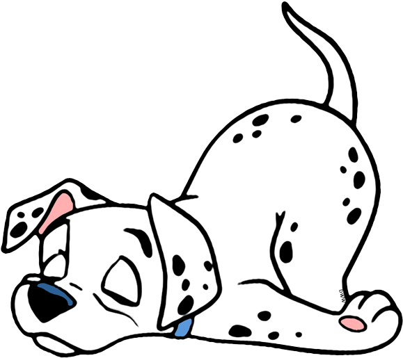 Dalmatian Clipart Dalmatian Puppy - Sleeping Dog Clipart Black And White (586x522), Png Download